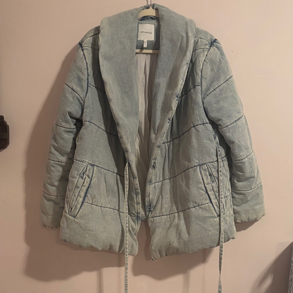 Avec Les Filles Light Blue/Gray Denim Puffer Jacket